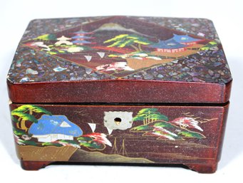 Vintage Japanese Lacquer Ware And Mother Of Pearl Decorated Jewelry Box (interior Damaged)