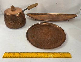 3 Pieces Of Vintage Hammered Copper