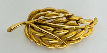 SIGNED GOLD TONE WHEAT FORM BROOCH