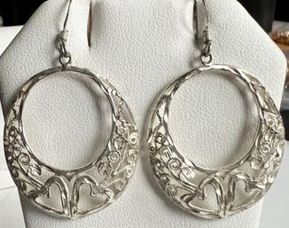 STERLING SILVER BRIGHT CUT OPEN HEART DANGLE EARRINGS