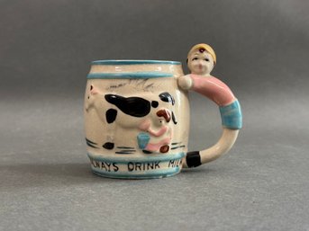 A Fun Mid-Century Ceramic 'Always Drink Milk' Mug, Made In Japan