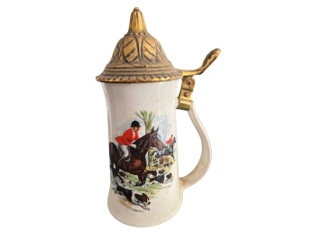 Vintage McCoy #6020 Ceramic Dome Top Beer Stein / Tankard With Fox Hunt Scene