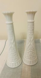 Pair Of White Bud Vases