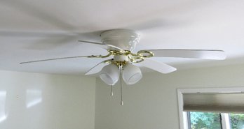 A White And Brass 5 Blade Ceiling Fan With Light Kit - In Working Condition