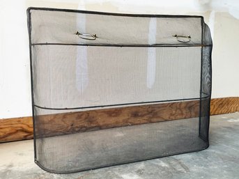 Black Wire Mesh Fireplace Screen With Brass Handles