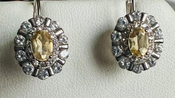 STERLING SILVER CITRINE AND WHITE SAPPHIRE EARRINGS