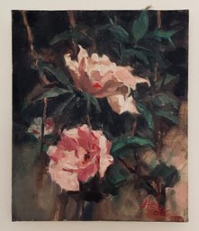 Unframed Signed Oil Painting Artist 'HERR' Pink Roses '02