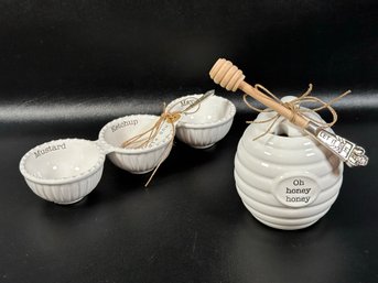 Contemporary Hostess Items By Mud Pie: Honey Pot & Condiment Server, New With Tags!