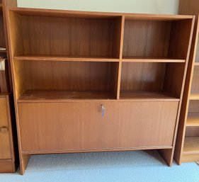 * Mid Century Domino Mobler Denmark Cabinet With Fold Down Locking Storage And Open Shelving 48'W X 47'H