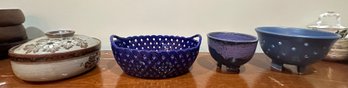 Vintage Handcrafted Pottery Stoneware Rice Or Soup Bowl, Serving Basket Of Fruits, Berry Bowl & A Bowl.