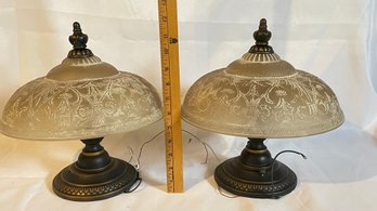 A Pair Of Incandesent Luminiaire Hallway Lights Heavy Glass Shades - 13'H