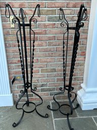 Vintage Pair Of 4 Ft. Tall Wrought Iron Plant Stands