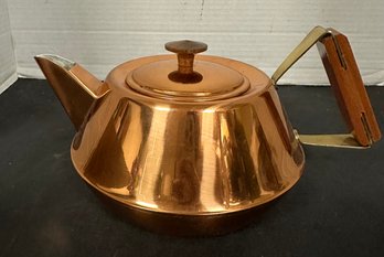 Vintage Copper Tea Kettle By Copral, Made In Portugal With Brass & Wooden Handle. FL/E2