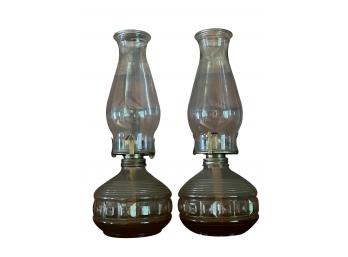 Pair Of Clear Glass Hurricane  Lamps