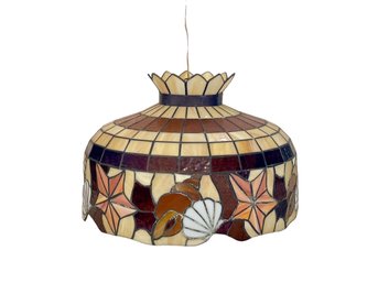 Vintage Beach / Shell Themed Slag Glass Hanging Lamp - Perfect For The Beach House!