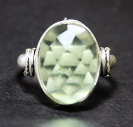 Contemporary Sterling Silver And Light Green Faceted Gemstone Ladies Ring