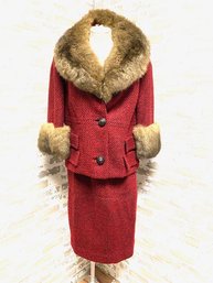 Vintage 2-piece Ensemble Wool Skirt Suit W/ Fur Trim From Outlet