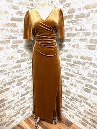 Chic New W/ Tags Merokeety Bronzey Goldtone Velour Wrap Gown - Size L