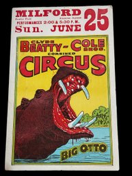 @1961 Clyde Beatty-Cole Circus Poster Featuring BIG OTTO By Roland Butler 24' X 12'