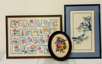 Lot Of 3 Framed Cross Stitch Pictures