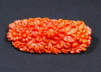 Vintage Bakelite Plastic Era Orange Coral-style Brooch Chrysanthemums