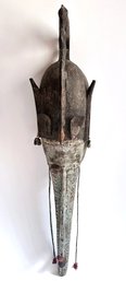 Vintage African Carved Wood Mask With Metal Details From Mali