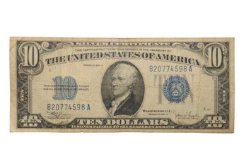 1934-C $10 Silver Certificate Note Blue Seal