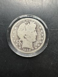 1908-D Barber Silver Half Dollar