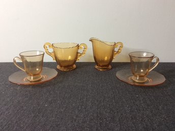 Amber Depression Glass Tea Set