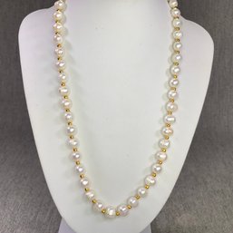 Very Pretty Brand New Genuine Cultured Baroque Pearl Necklace With Gold Bead Spacers - Never Worn - Nice !