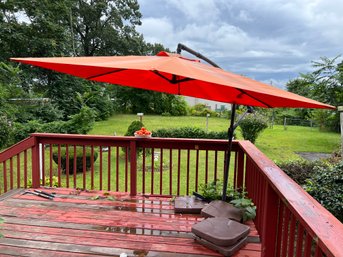 9' Orange Adjustable Patio Umbrella With Base Weights