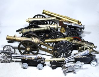 Approximately 14 Cast Brass, Metal And Wood Models Of Cannons