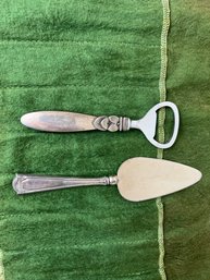 Georg Jensen Sterling Handled Bottle Opener & Sterling Handled Pie Server