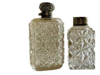 Two Victorian Era Scent Bottles W/English Sterling Silver