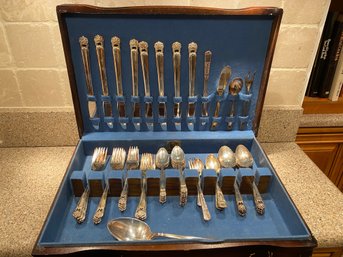 Vintage Flatware With Wood Storage Box From Rogers Brothers