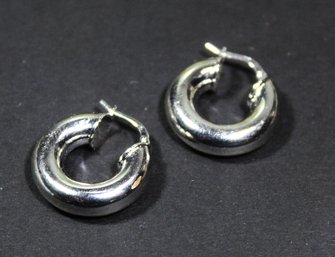 Pair Silver Over Bronze Tubular Pierced Hoop Earrings Marked