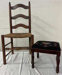 Country Chair And Needlepoint Footstool