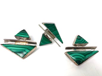 Vintage Native American Sterling Malachite Ring And Earings