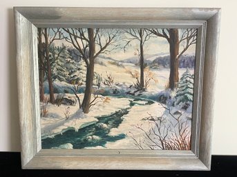Winter Landscape Impressionistic, Mid-20th Century Oil Painting Signed Gillian Lewis
