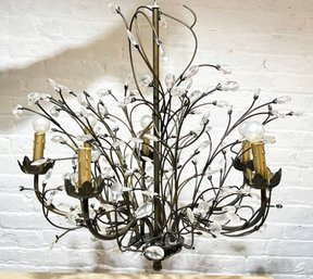 A Glamorous Metal And Crystal Twig Form Chandelier