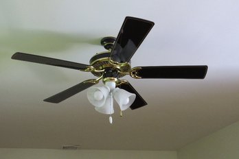 A Gold And Black Finish Ceiling Fan By Hampton Bay - Working