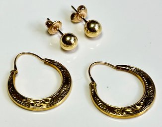 Two Pair Of 14K Gold Earrings