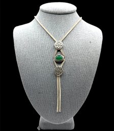 Vintage 825 Silver With Green Cabochon Stone Y Shaped Necklace