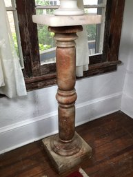 Lovely Large Antique Onyx Pedestal - Plant Stand - Display Stand - Nice Large Size - Corner Is Damaged