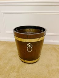 A Wooden And Brass Bucket With Brass Liner - Perfect Kindling Holder
