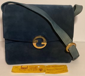 Gucci Vintage Blue Suede Shoulder Handbag, Plus