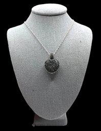 Beautiful Vintage Italian Sterling Silver Chain With Reversible Sparkly Heart Pendant