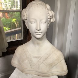 Incredible Antique Carved Marble Bust Of Young Woman - Very Fine And Delicate Details - Very Well Done -