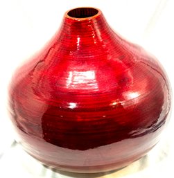 Vintage Lacquerware Red Spun Bamboo Vase By Sixtrees