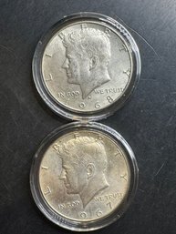 2 Silver Kennedy Half Dollars 1967, 1968-D